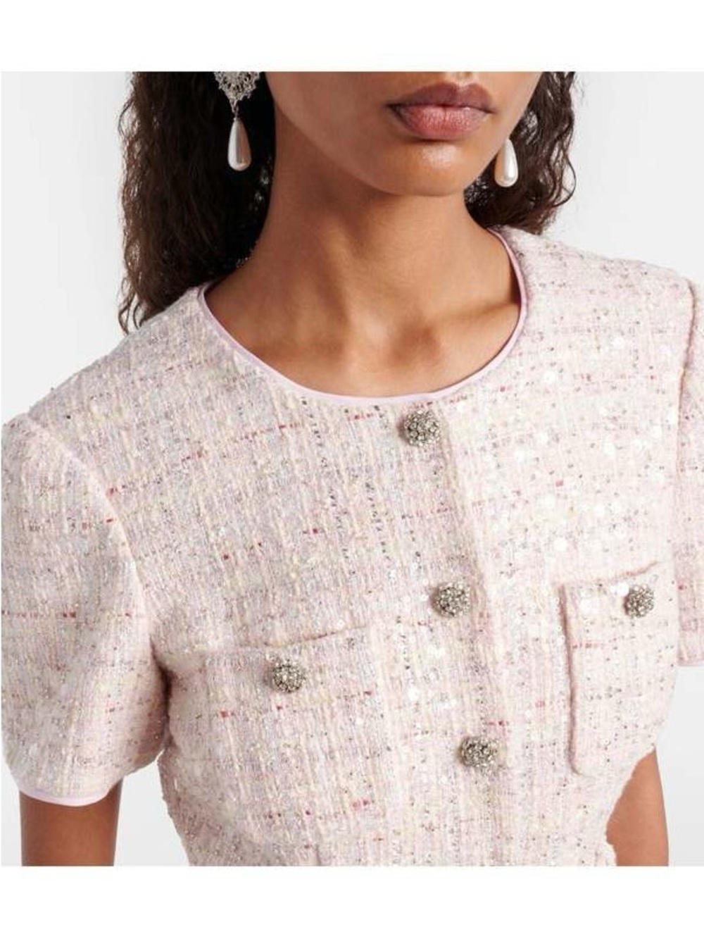 Self-Portrait NWOT PINK SEQUIN BOUCLE TAILORED MIDI DRESS - Picture 7 of 12